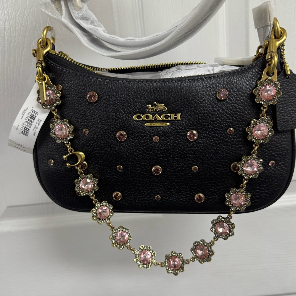 Coach NWT Black Pebbled Leather Teri  With Crystal and matching wristlet - Picture 5 of 11